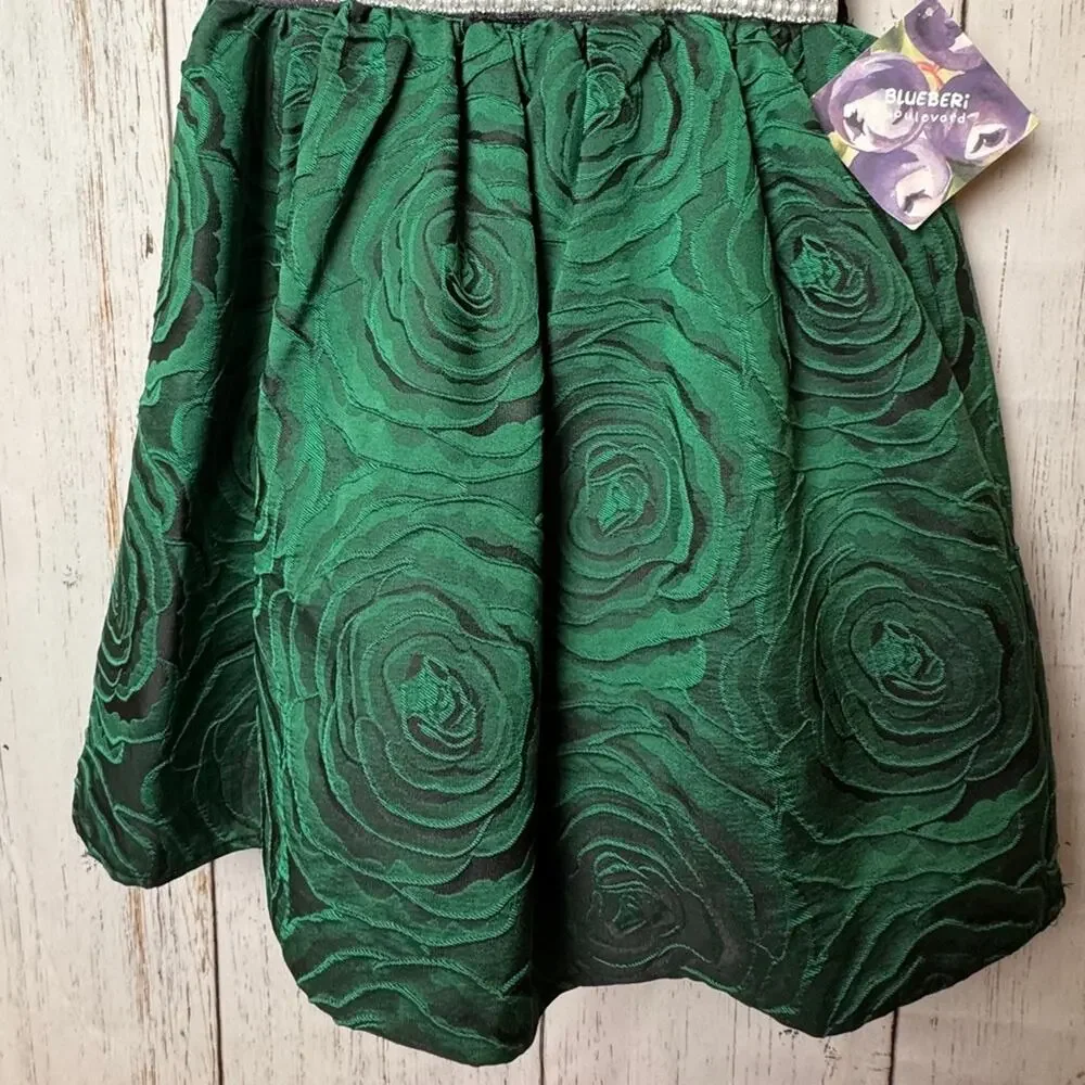 Blueberi Boulevard Girl’s  Black and Green Holiday Festive Dress Sz 6X NWT